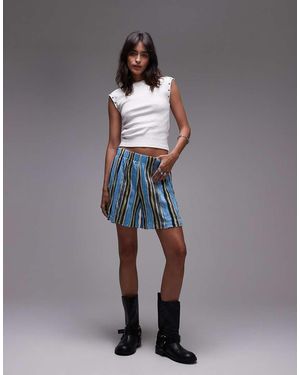 TOPSHOP Stripe Crinkle Wide Leg Shorts - Grey
