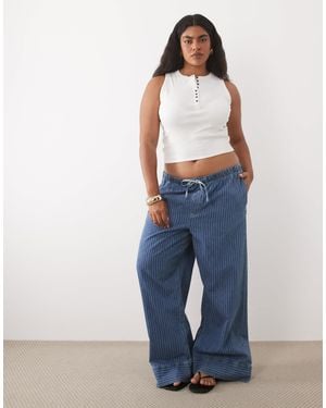 ASOS Asos Design Curve Pull On Wide Leg Jean With Embroidered Stripe - Blue