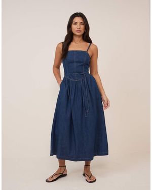 Nobody's Child Jones Bodice Detailing Ruched Skirt Denim Midi Dress - Blue