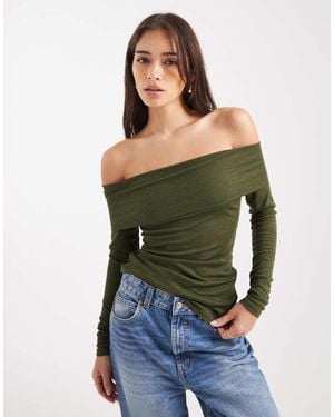 Miss Selfridge Fijngebreide Bardot-Top - Groen