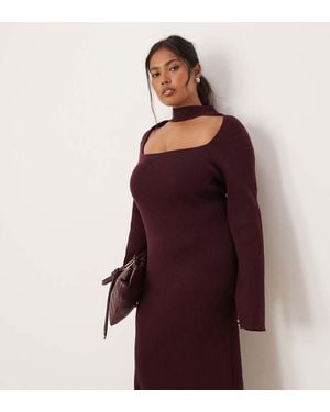 Pretty Lavish Curve Knitted Cutout Midaxi Dress - Red