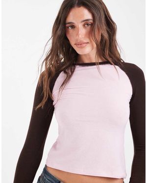 Pieces Contrast Long Sleeve Slim T-shirt - Natural