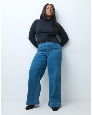 Vero Moda Kayla High Rise Wide Leg Jeans With Pocket Detail - Blue