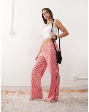 Noisy May Wide Leg Side Tie Detail Pants - Pink