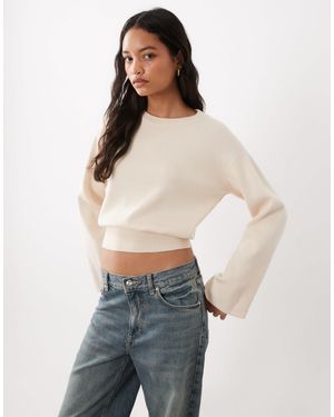 Aware Pull en maille coupe carrée à manches larges crème - Blanc