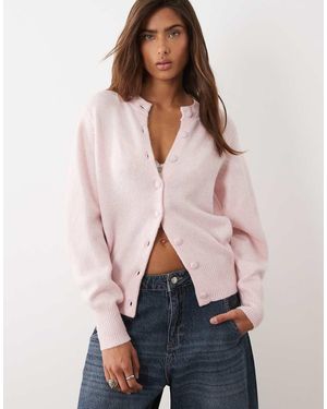 ASOS Cárdigan Con Cuello Redondo, Cintura Entallada Y Botones Forrados De Tejido Con Lana - Rosa