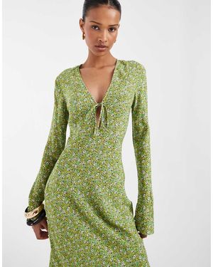 & Other Stories Vee Neck Bias Cut Dress With Fluted Sleeves - Green