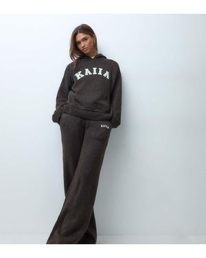 Kaiia Pantalones Marrón De Pernera Ancha Con Logo Bordado De Punto Efecto Lana De (Parte De Un Conjunto) - Negro