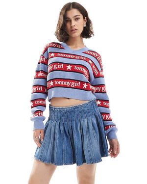 Tommy Hilfiger Tommy Girl Stripe V Neck Jumper - Blue