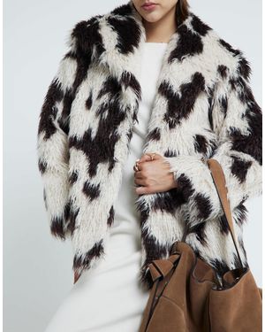 River Island Cow Print Faux Fur Coat - Grey