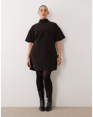 ASOS Asos Design Curve Washed Corduroy Mini Shift Dress With Funnel Neck - Black
