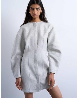 TOPSHOP Vestido Corto Jaspeado Estructurado Con Mangas Cocoon De Tejido Liso De - Gris