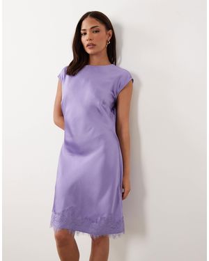 ASOS Asos Design Petite Slash Neck Satin Mini Dress With Lace Hem - Purple