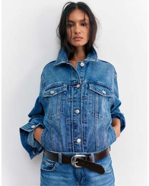 Pull&Bear Leather Effect Belt With Large Buckle - Blue