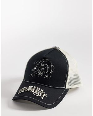 Ed Hardy Contrast Stitch Panther 5 Panel Cap - Black
