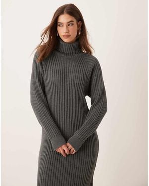 Y.A.S Ribbed Roll Neck Jumper Midi Dress - White