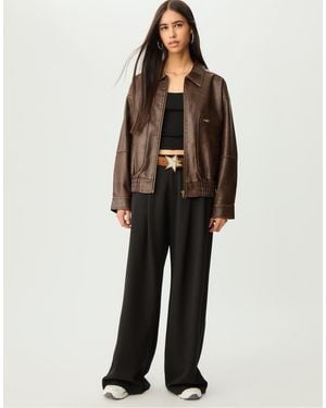 Stradivarius Leather Effect Jacket With Pockets - Black