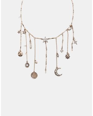 Stradivarius Moon And Star Multi-Charm Necklace - Natural