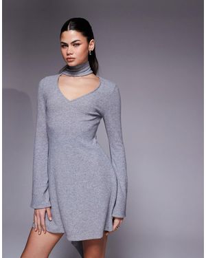 ASOS Flute Sleeve Mini Dress With Scarf Detail - Purple