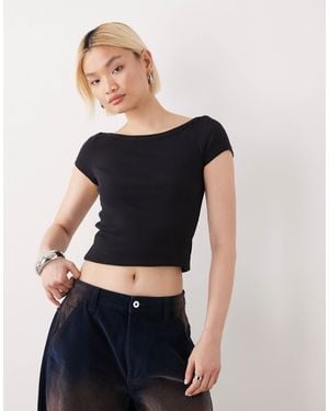 Noisy May Ribbed Boat Neck T-shirt - Blue