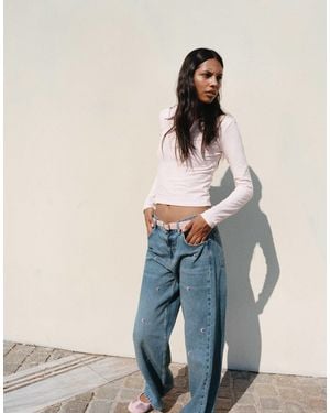 Pull&Bear Bestickte baggy-jeans - Blau