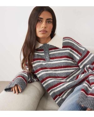 The Frolic Exclusive Collared Knitted Long Sleeve Rugby Jumper - Grey