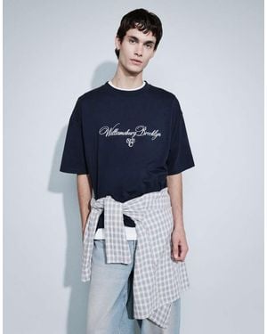 ASOS T-Shirt Oversize Con Scritta Ricamata - Blu