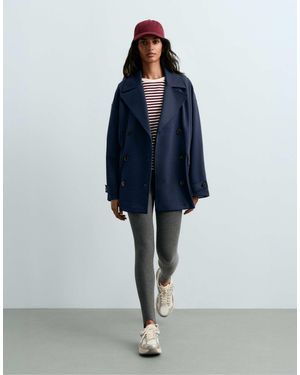 Oysho Lange piqué-baumwolljacke mit 6 knöpfen - Blau