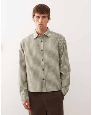 Collusion Boxy Long Sleeve Stripe Shirt - Gray