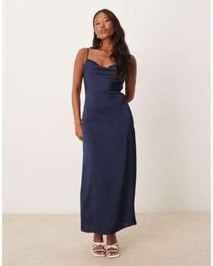 Vila Satin Cowl Neck Cami Maxi Dress - Blue