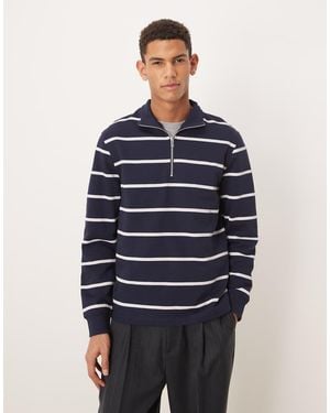 ASOS Sudadera Azul Marino Básica A Rayas Con Media Cremallera De -Gris