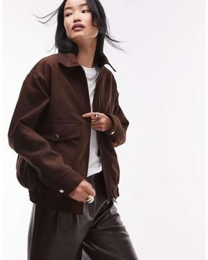 TOPSHOP Faux Suede Bomber Jacket - Brown