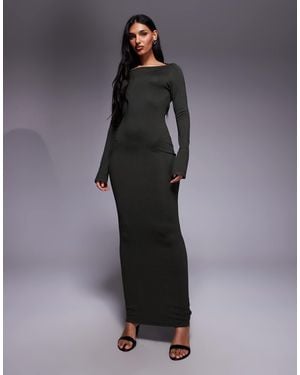 Kaiia Exclusive Cowl Tie Back Long Sleeve Fine Knit Maxi Dress - Black