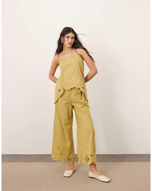 ARRANGE Katoenen Broek Met Geborduurde En Uitgesneden Bloemen - Naturel