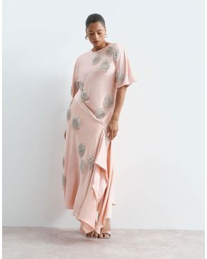 ARRANGE Curve Satin Maxi Dress With Embellished Spot - White