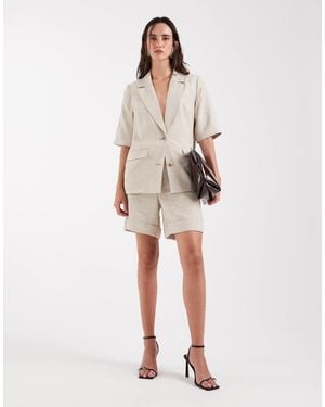 Pieces Longline Tailored Linen-look Shorts Co-ord - Natural