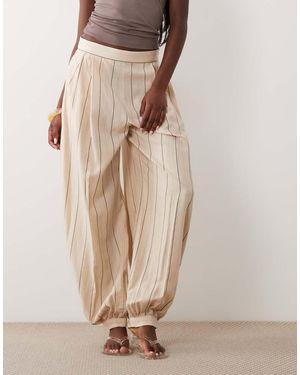 Mango Linen Mix Cuffed Trouser - Natural