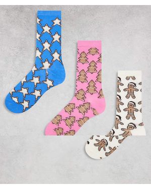 Brave Soul Set Van 3 Paar Sokken Met Print Van Kerstkoekjes - Metallic