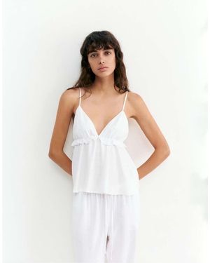 Pull&Bear Linen Blend Ruffled Top - White