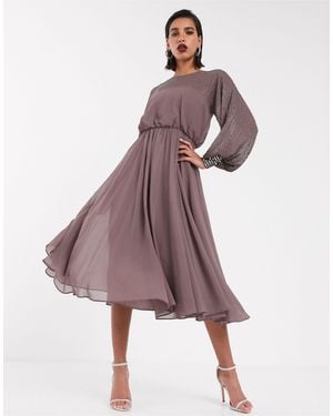 ASOS – midikleid mit verzierter passe - Braun