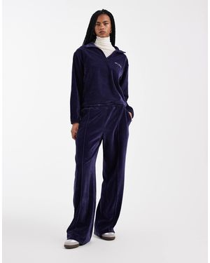4th & Reckless Exclusive Velour Side Stripe Seam Detail Wide Leg Trouser Co-Ord - Blue