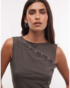 Weekday Asymmetrische Tanktop Met Oogjesdetail - Grijs