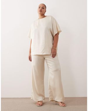 Pretty Lavish Curve Satin Wide Leg Tie Waist Pants - Natural