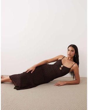 Bardot Karla Cami Lace Mesh Gold Trim Midi Dress - Brown