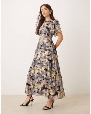 Lovedrobe Floral Angel Sleeve Midaxi Dress - Natural