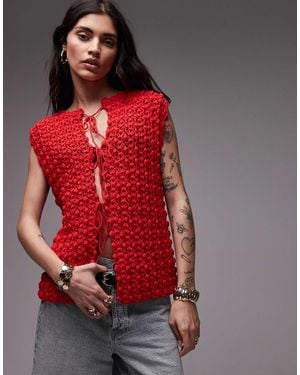 TOPSHOP Knitted Premium Hand Knit Tie Waistcoat - Red