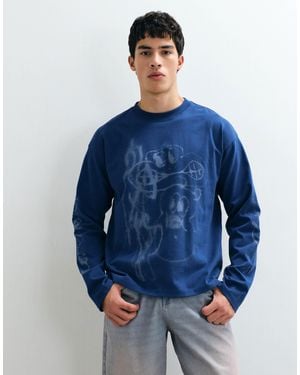Weekday Oversized Long Sleeve T-shirt With Cartoon Graphic - Blue