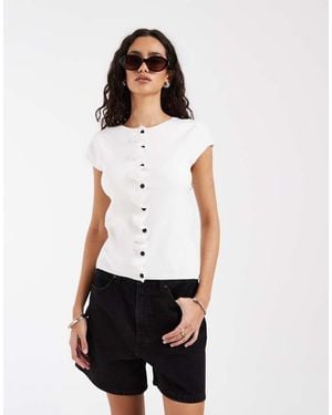 ASOS Compact Knit Cap Sleeve Cardigan With Ruched Placket - White