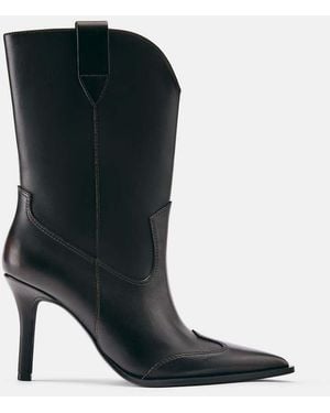 Pull&Bear Stivaletti Texani Con Tacco Marroni - Nero
