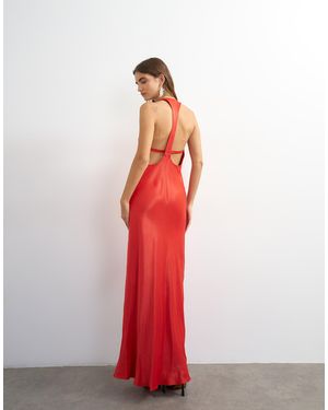 TOPSHOP Satin Scoop Neck Maxi Dress With Stitched Detailing - Red